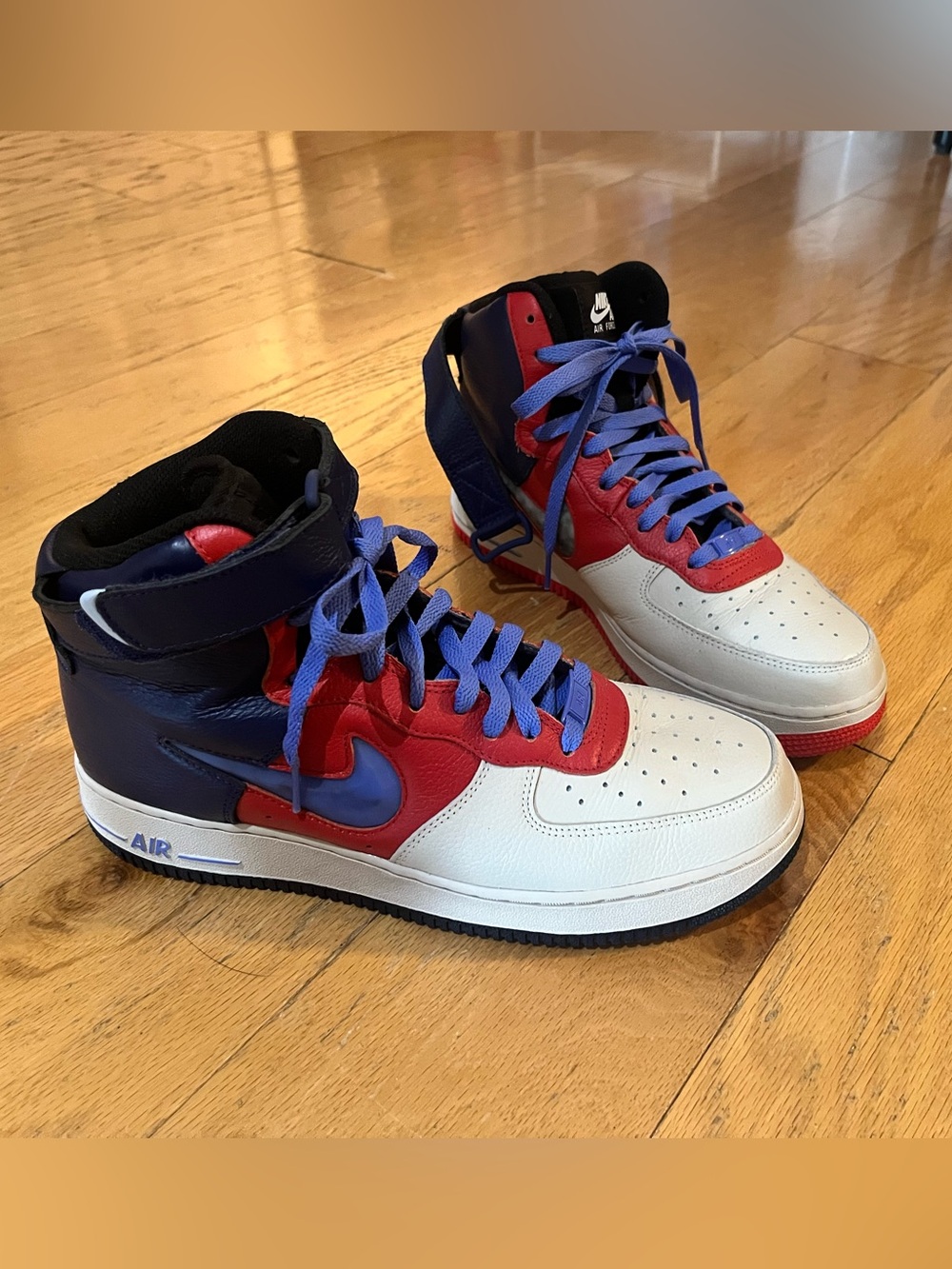 Nike High-Top Sneakers in Grey, Red, and Blue